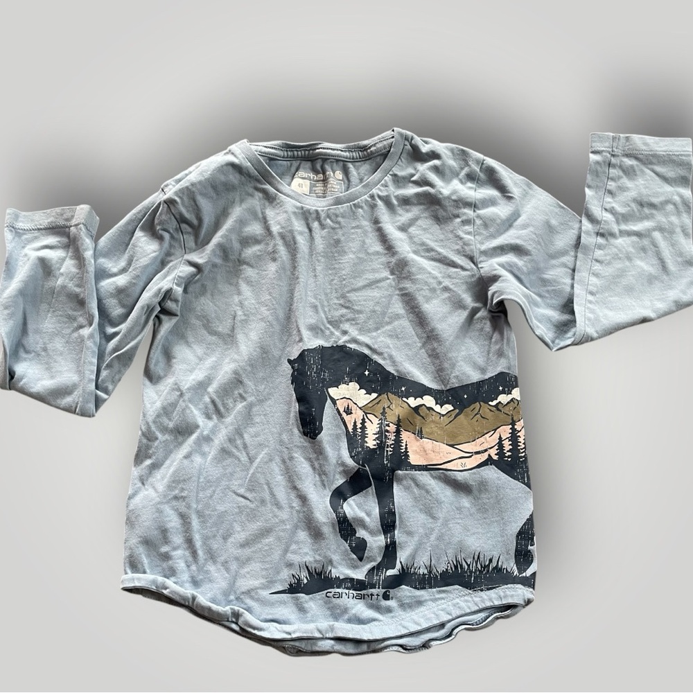Carhartt Kids Long-Sleeve light blue Horse Graphic  4T